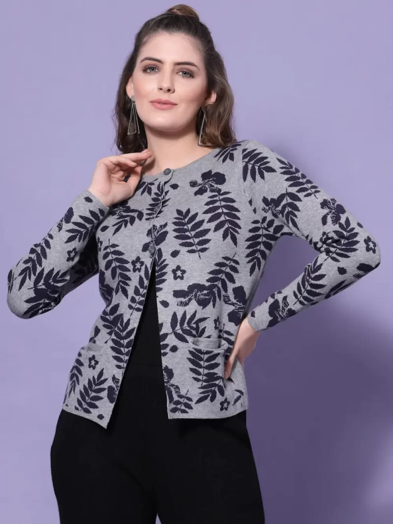 Women Cable Knit Nylon Long Sleeves Cardigan