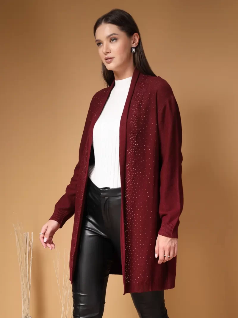Women Embellished Self Design Front Open Longline Shrug
