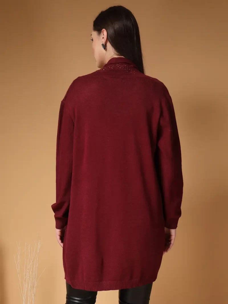 Women Embellished Self Design Front Open Longline Shrug