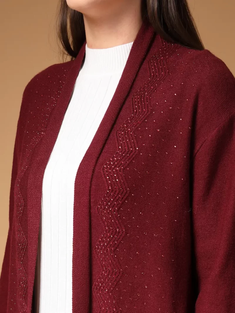 Women Embellished Self Design Front Open Longline Shrug