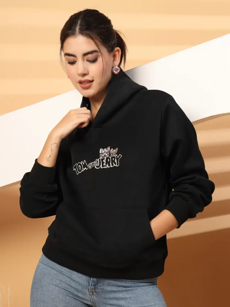 Women Tom & Jerry Printed Hooded Sweatshirt