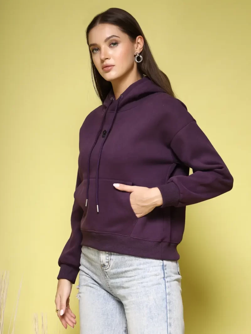 Women Solid Hood Pullover Sweatshirt