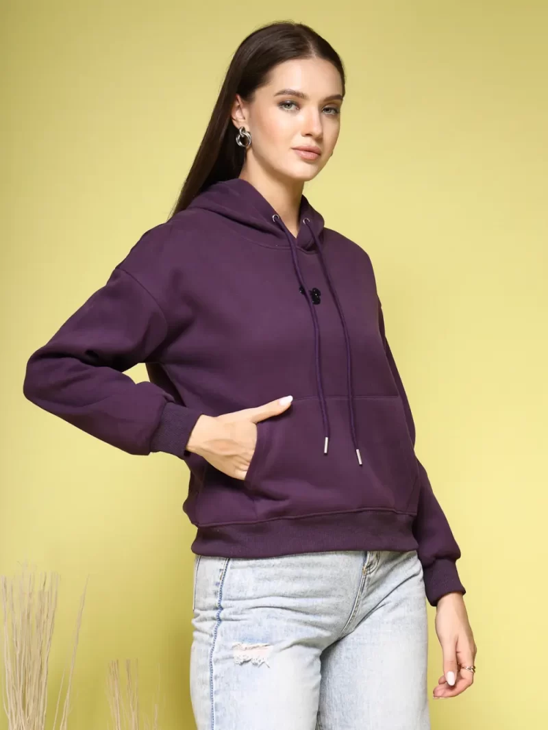 Women Solid Hood Pullover Sweatshirt