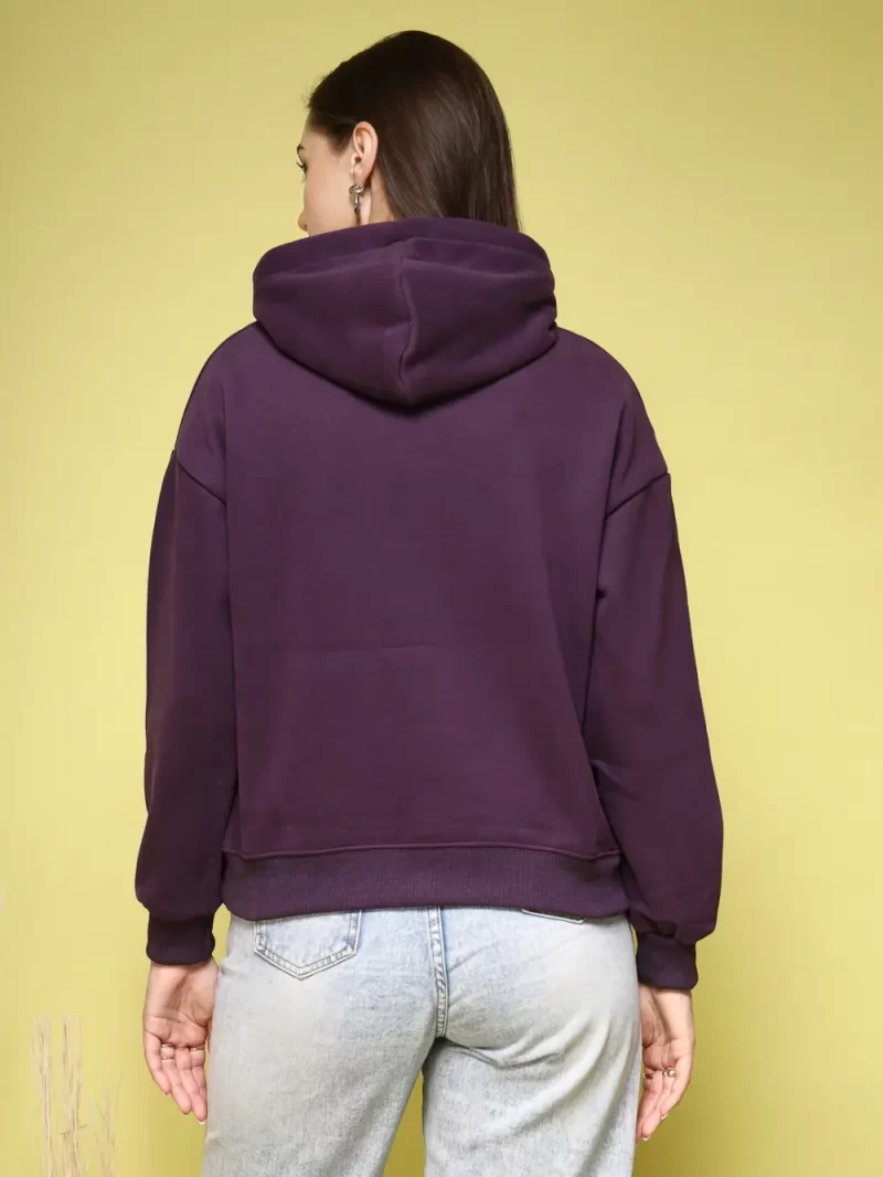 Women Solid Hood Pullover Sweatshirt