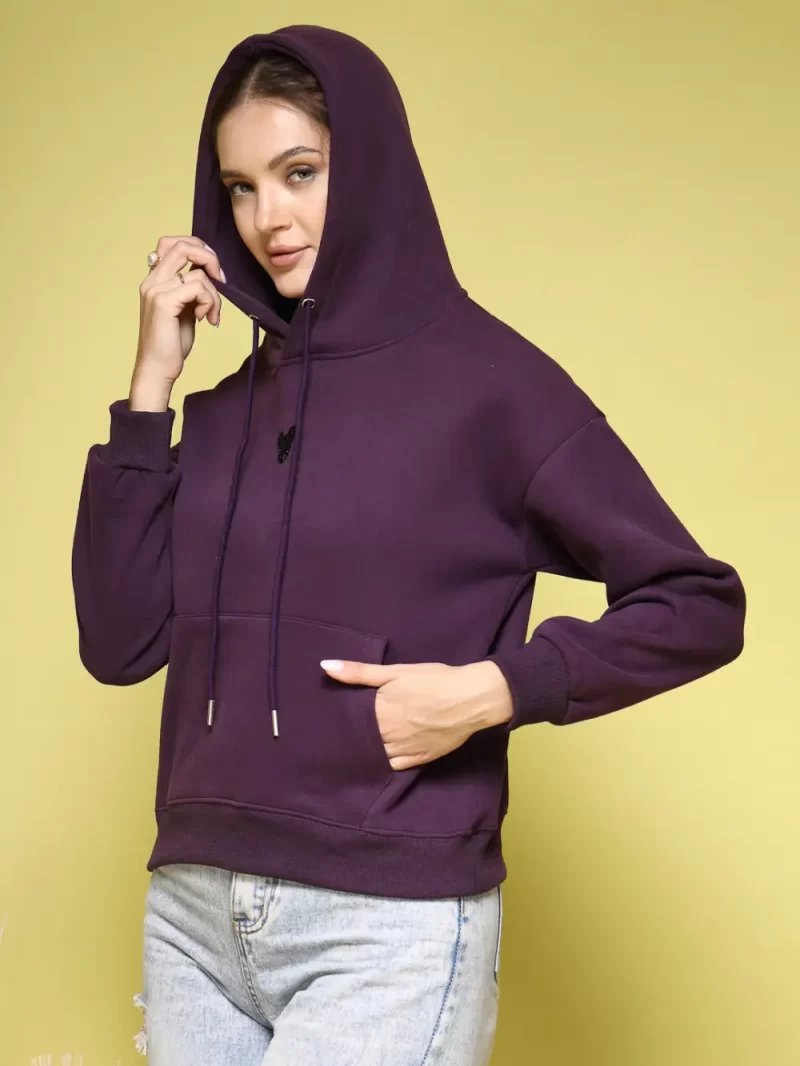 Women Solid Hood Pullover Sweatshirt