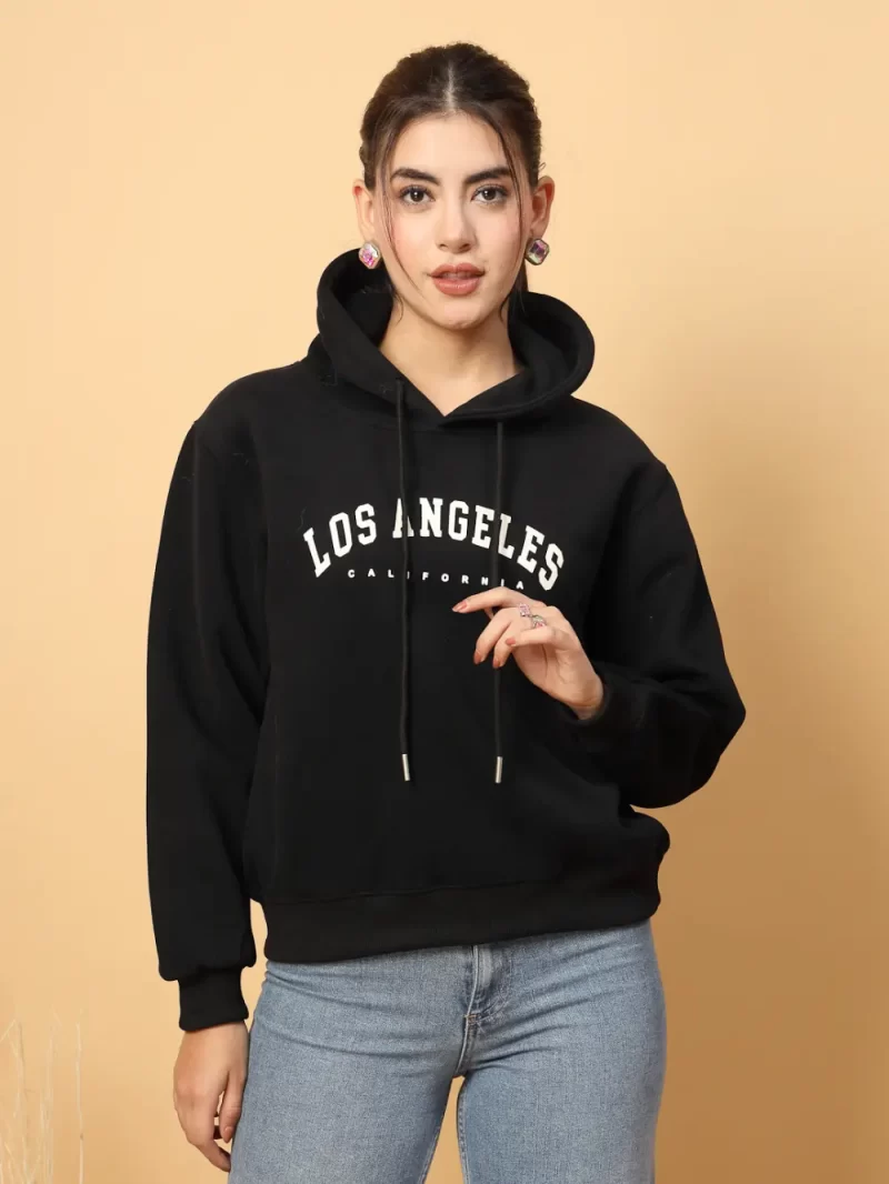 Women Black & White Typography Printed Hooded Pullover