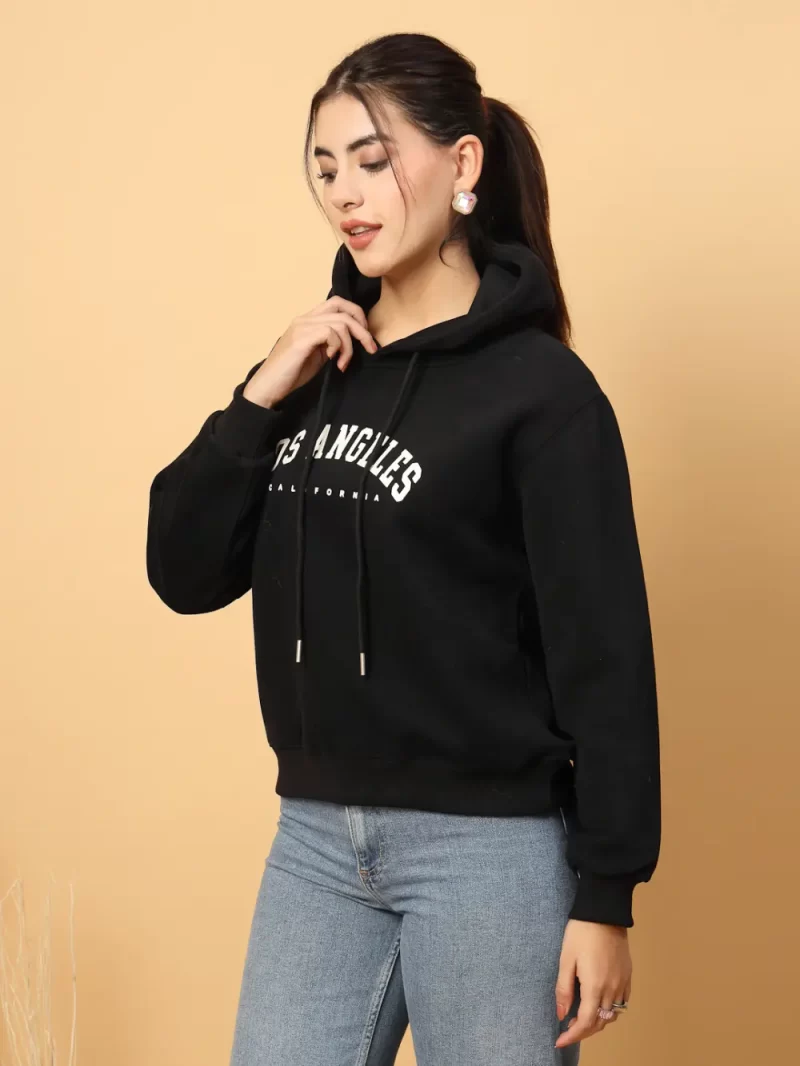 Women Black & White Typography Printed Hooded Pullover