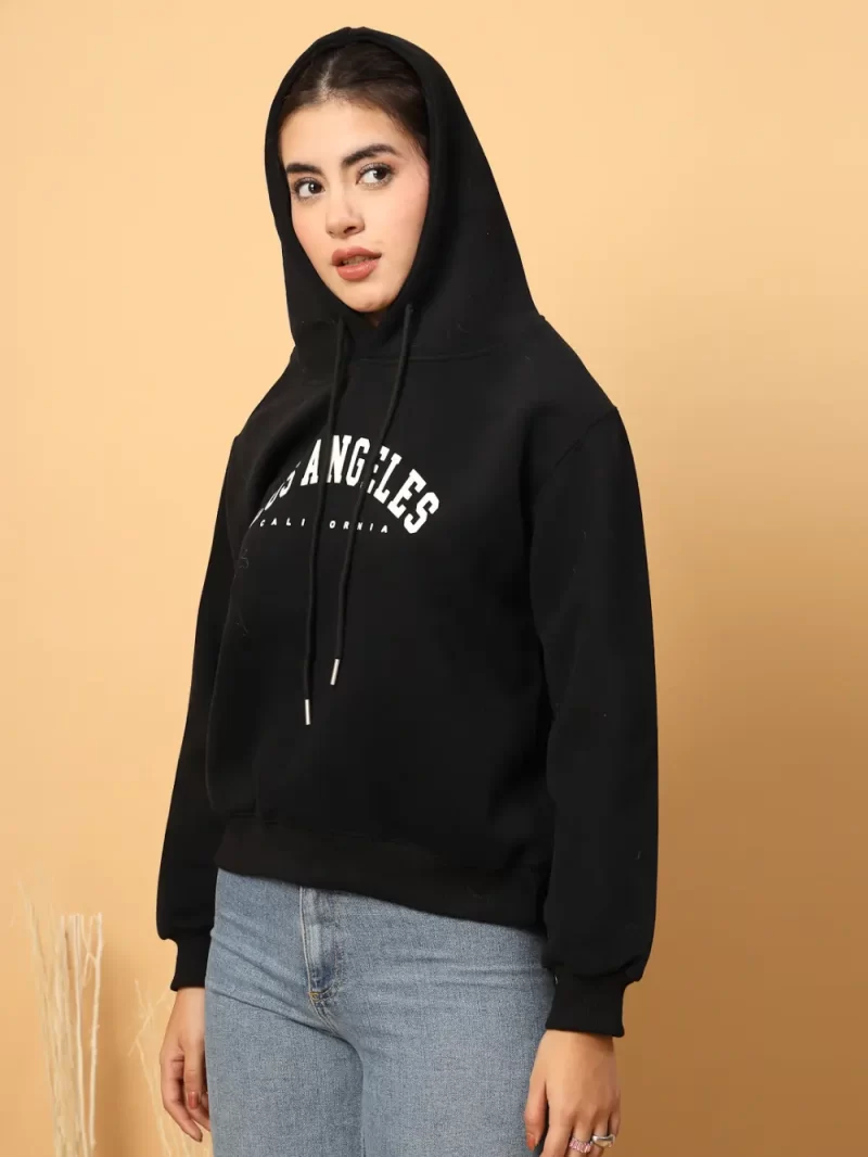 Women Black & White Typography Printed Hooded Pullover