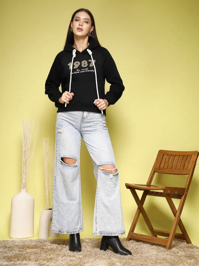 Women Printed Hooded Sweatshirt