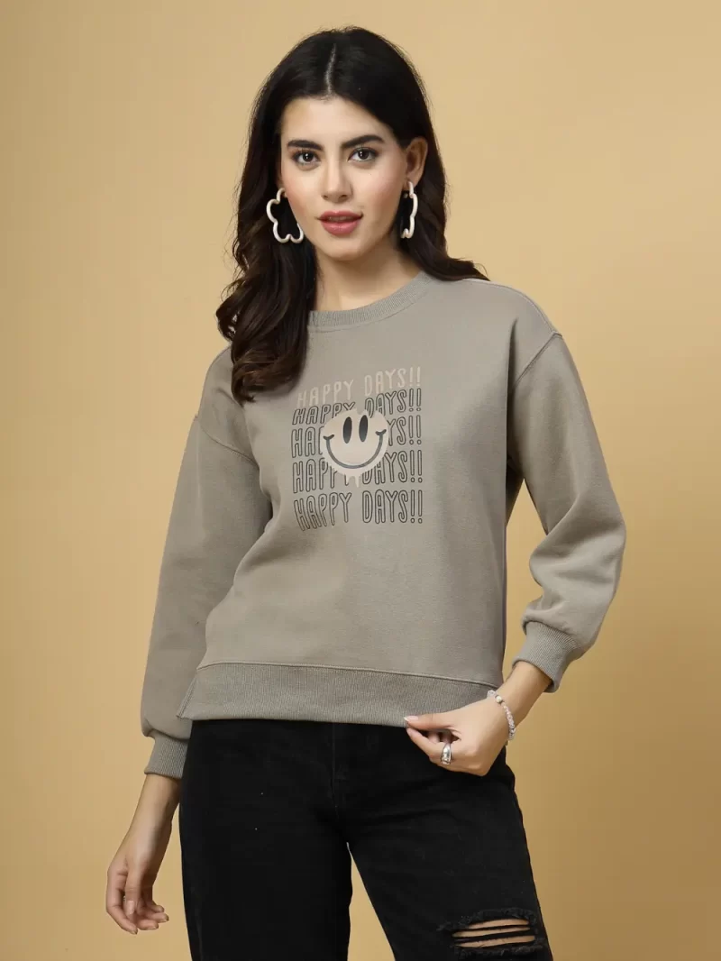 Women Typography Printed Round Neck Pullover Sweatshirt