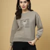 Women Typography Printed Round Neck Pullover Sweatshirt