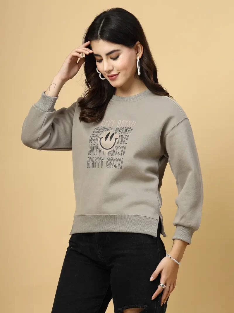 Women Typography Printed Round Neck Pullover Sweatshirt