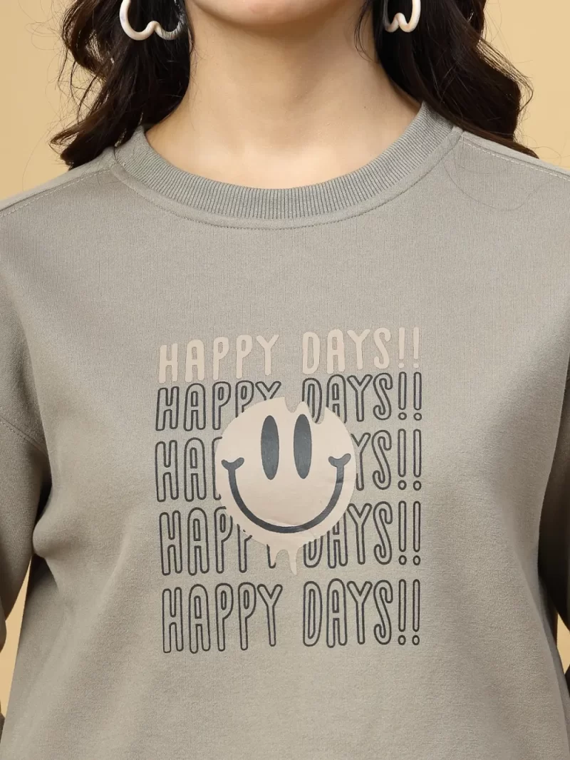 Women Typography Printed Round Neck Pullover Sweatshirt