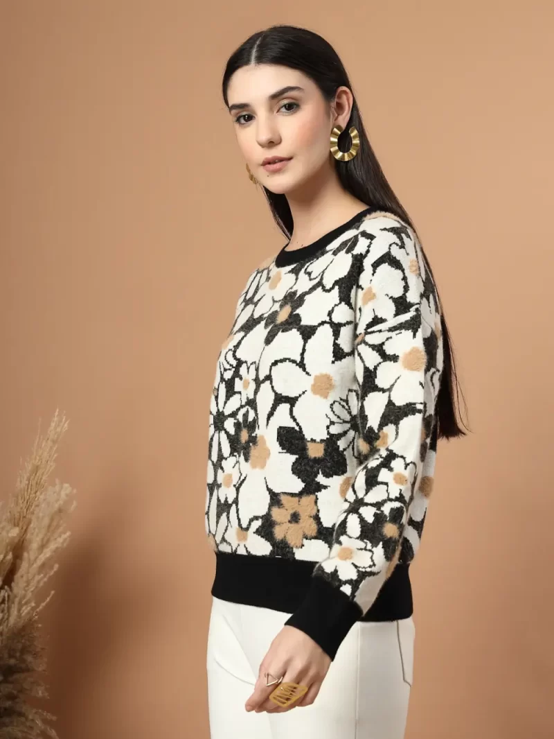 Women Self Design Cable Knit Crop Acrylic Top