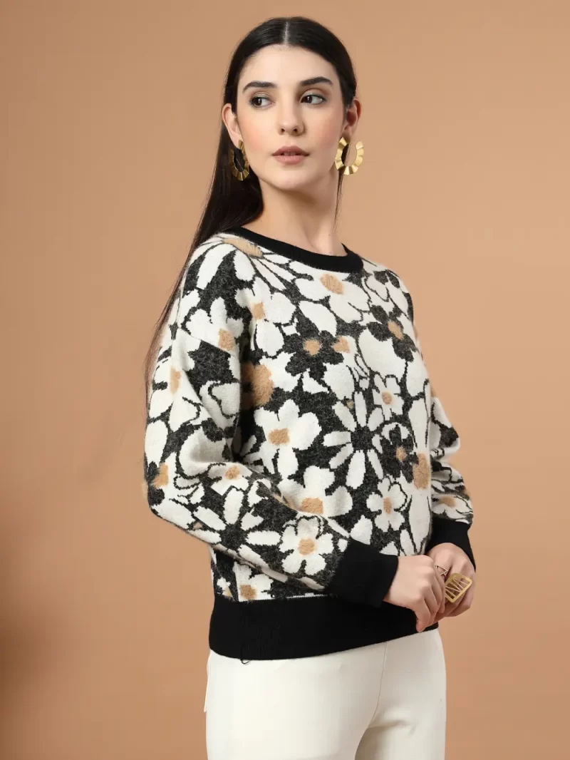 Women Self Design Cable Knit Crop Acrylic Top