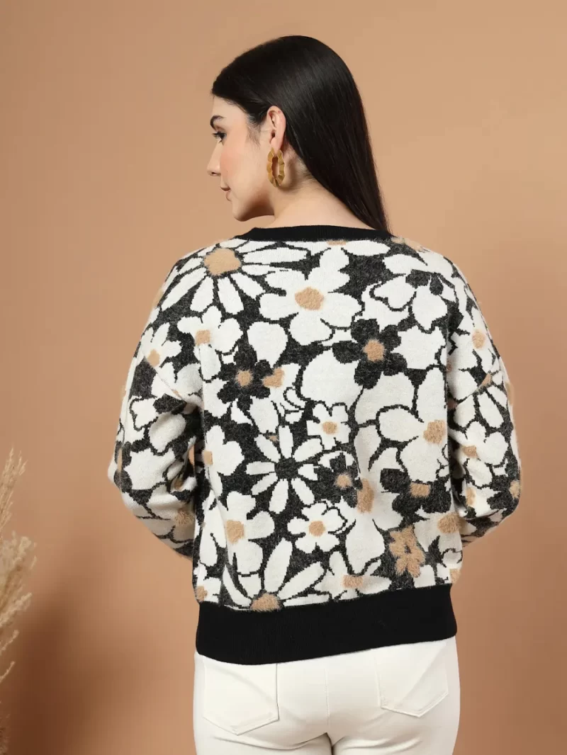 Women Self Design Cable Knit Crop Acrylic Top