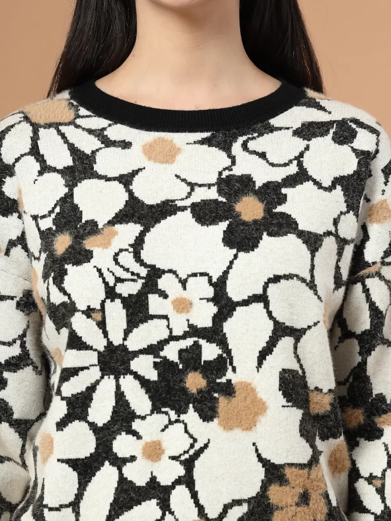 Women Self Design Cable Knit Crop Acrylic Top