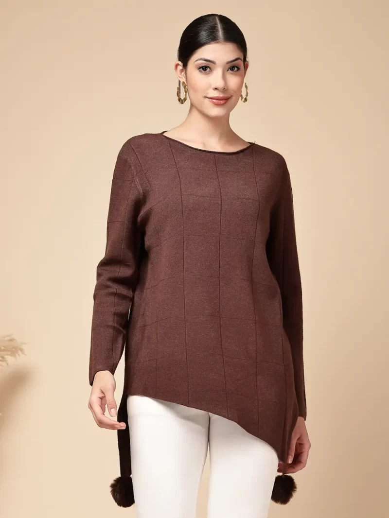 Women Textured Assymetric Hem Knit Top