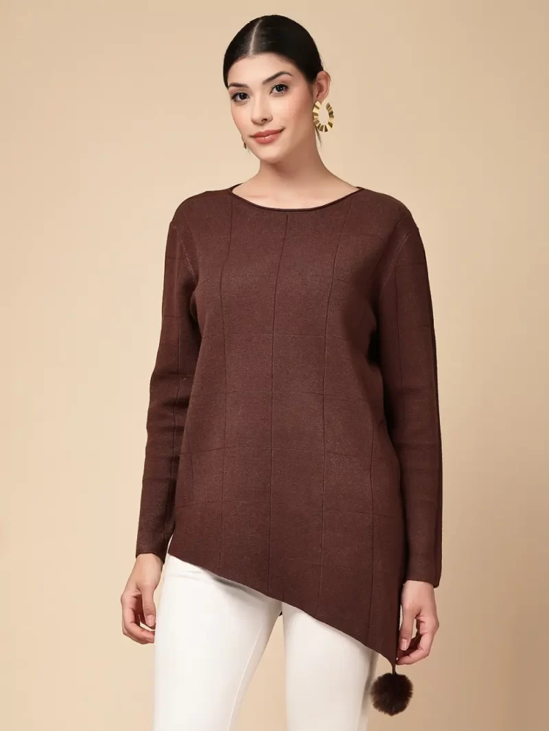 Women Textured Assymetric Hem Knit Top