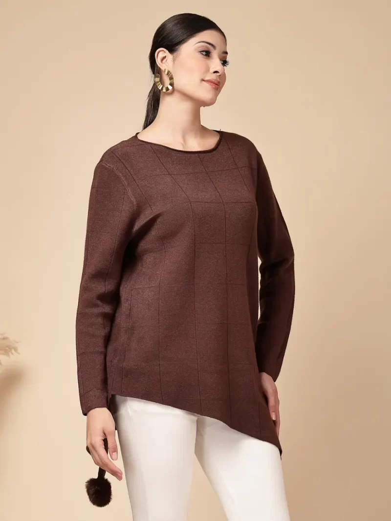 Women Textured Assymetric Hem Knit Top