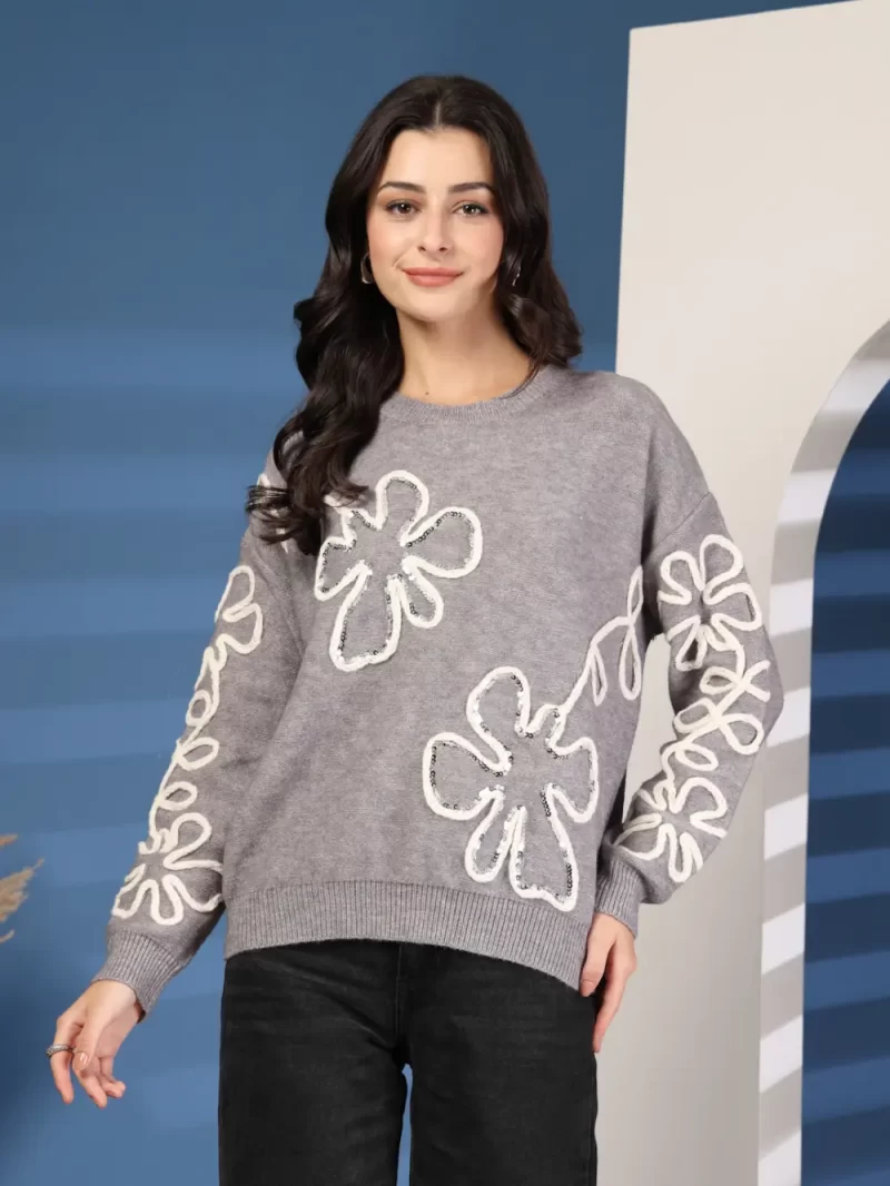 Women Floral Embroidered Pullover Sweaters