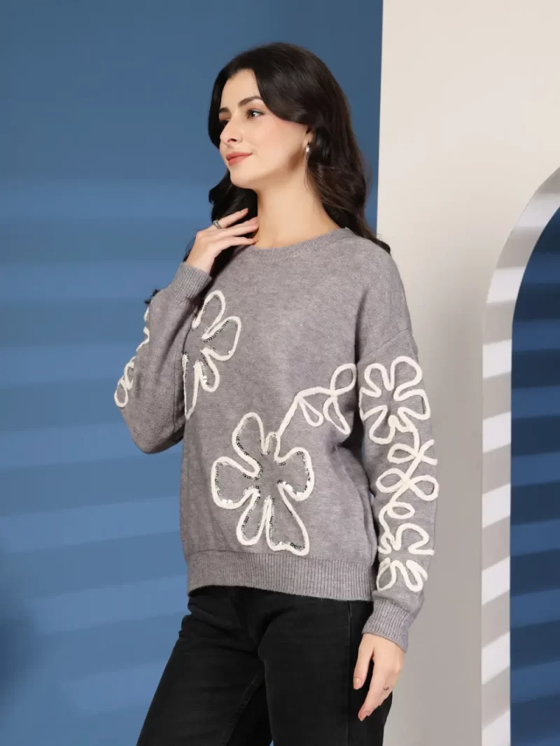 Women Floral Embroidered Pullover Sweaters