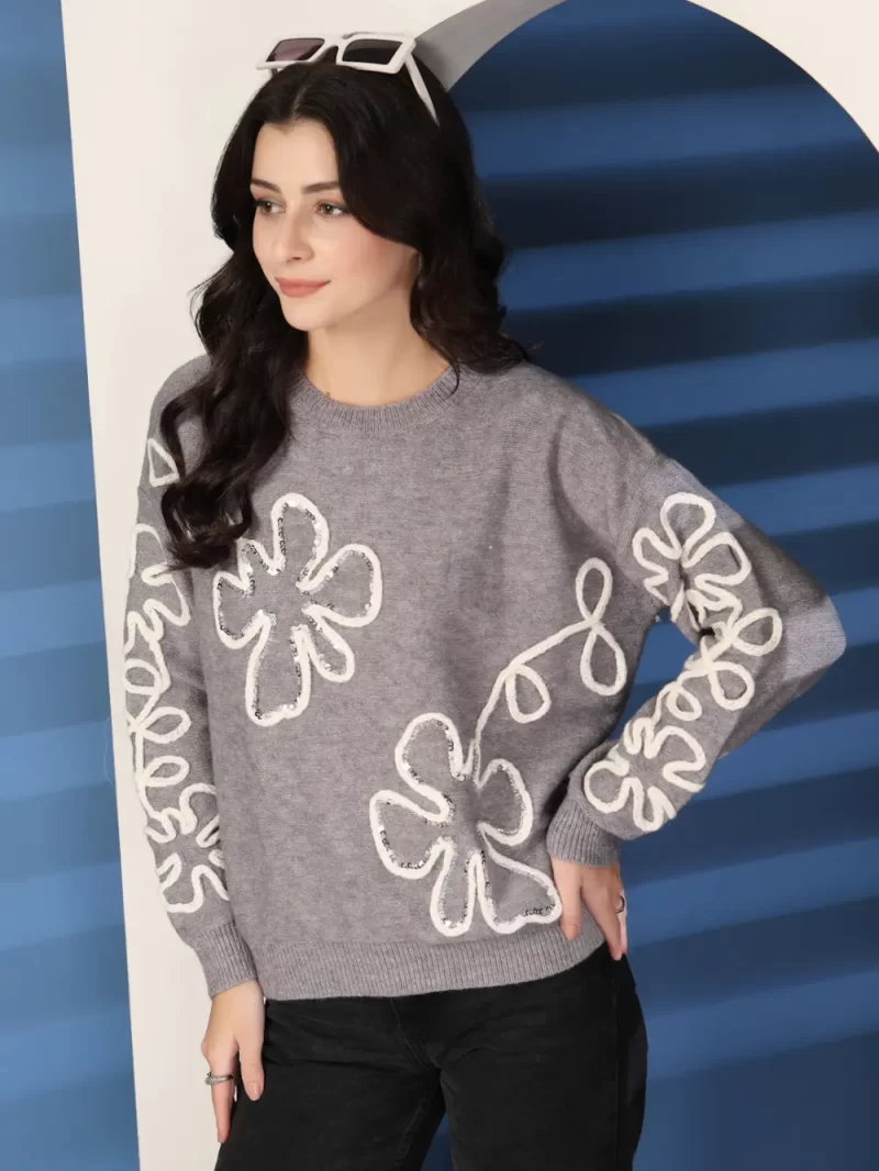 Women Floral Embroidered Pullover Sweaters