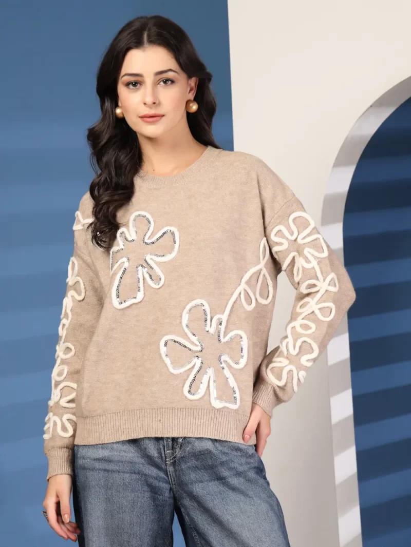 Women Floral Embroidered Pullover Sweaters