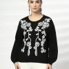 Women Floral Woollen Top With Embroidered