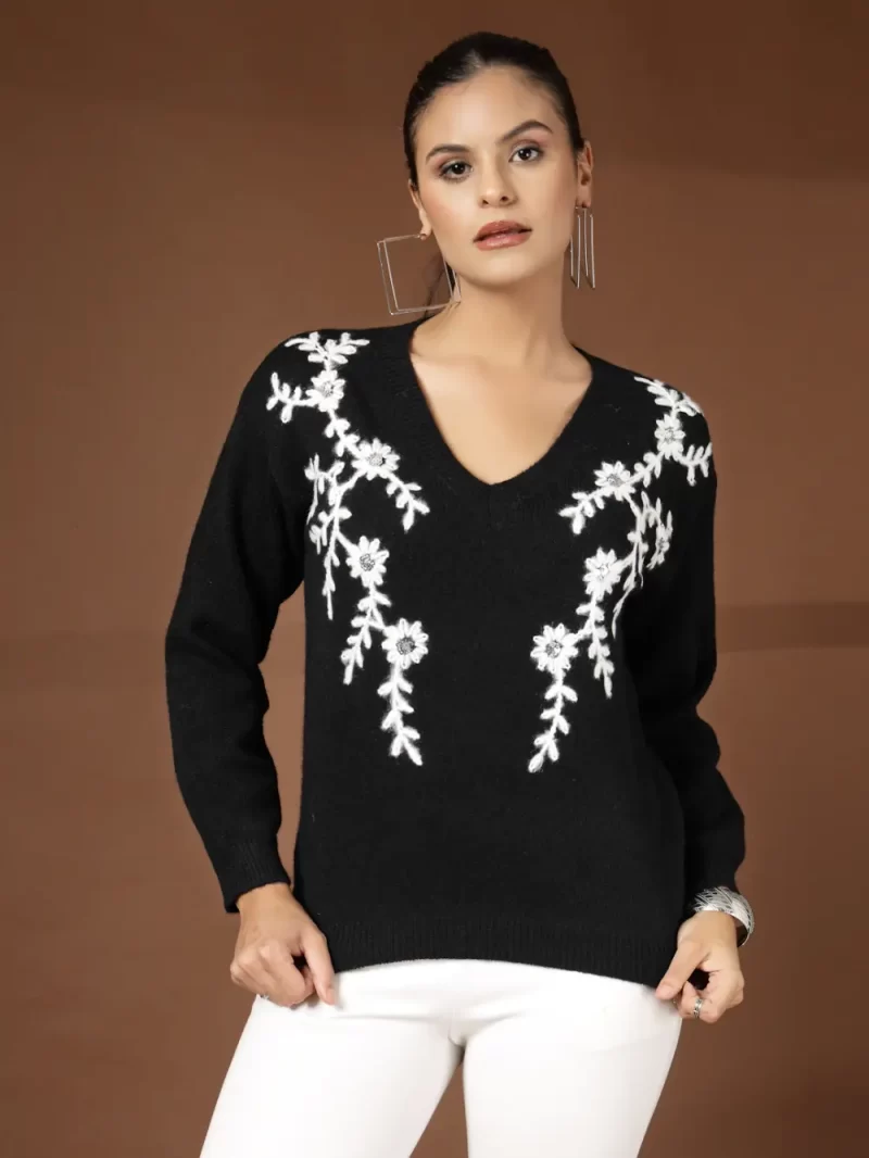 Women V- Neck Embroidered Top
