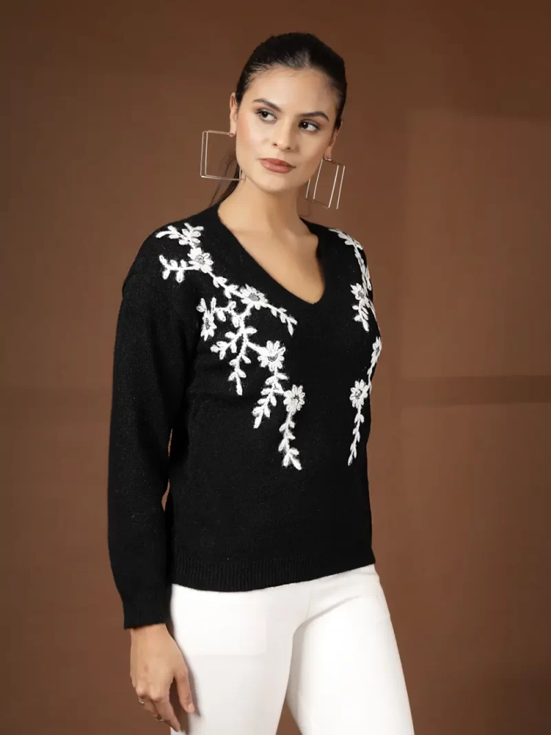 Women V- Neck Embroidered Top