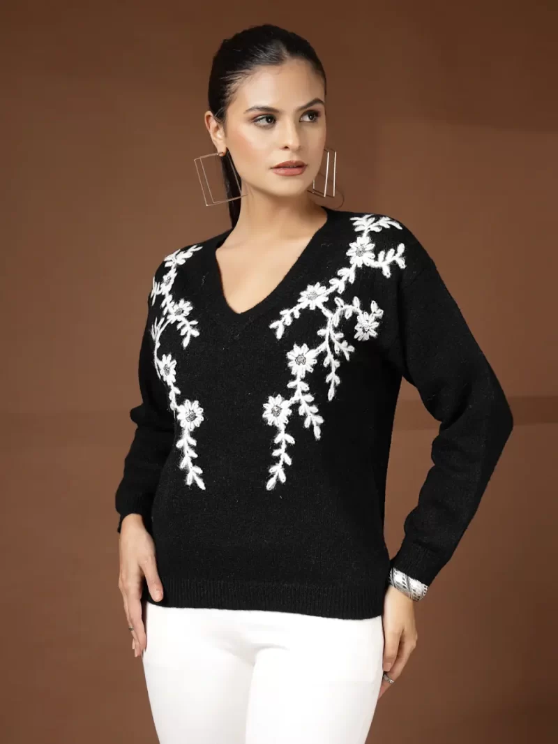 Women V- Neck Embroidered Top