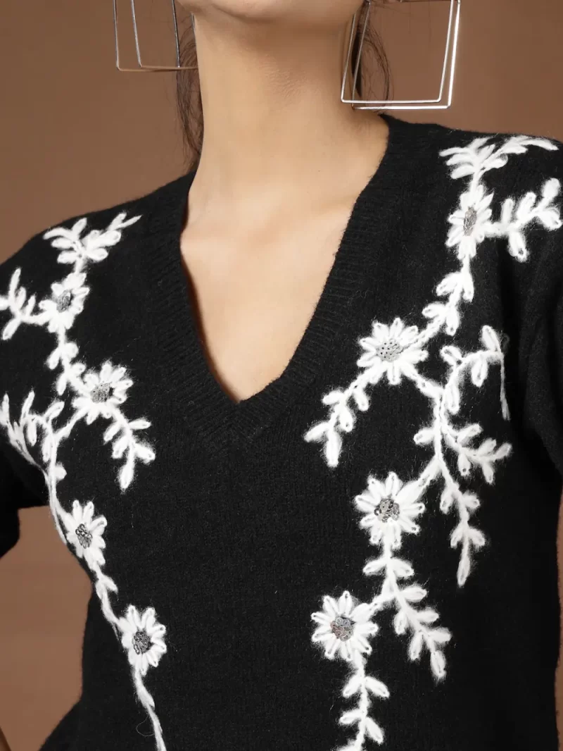 Women V- Neck Embroidered Top