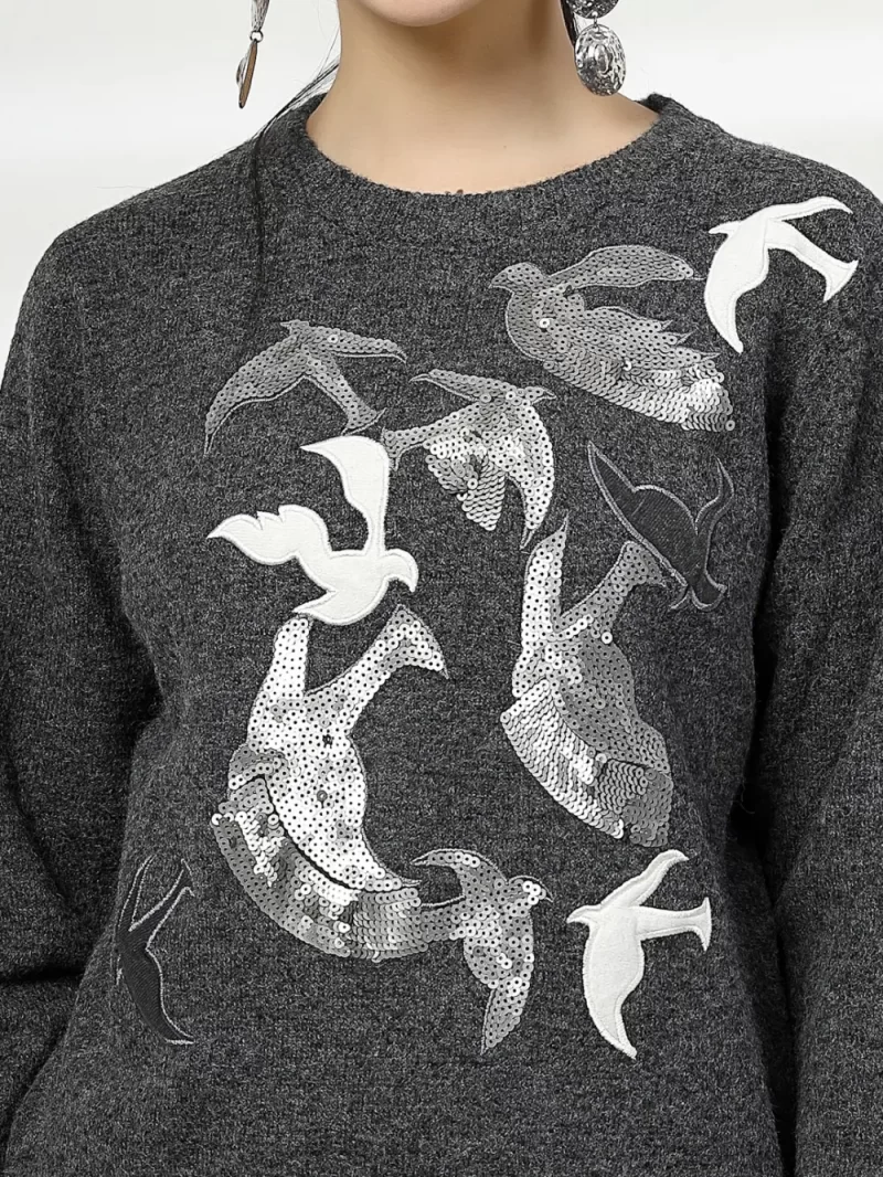 Women Ribbed Printed Round Necktop