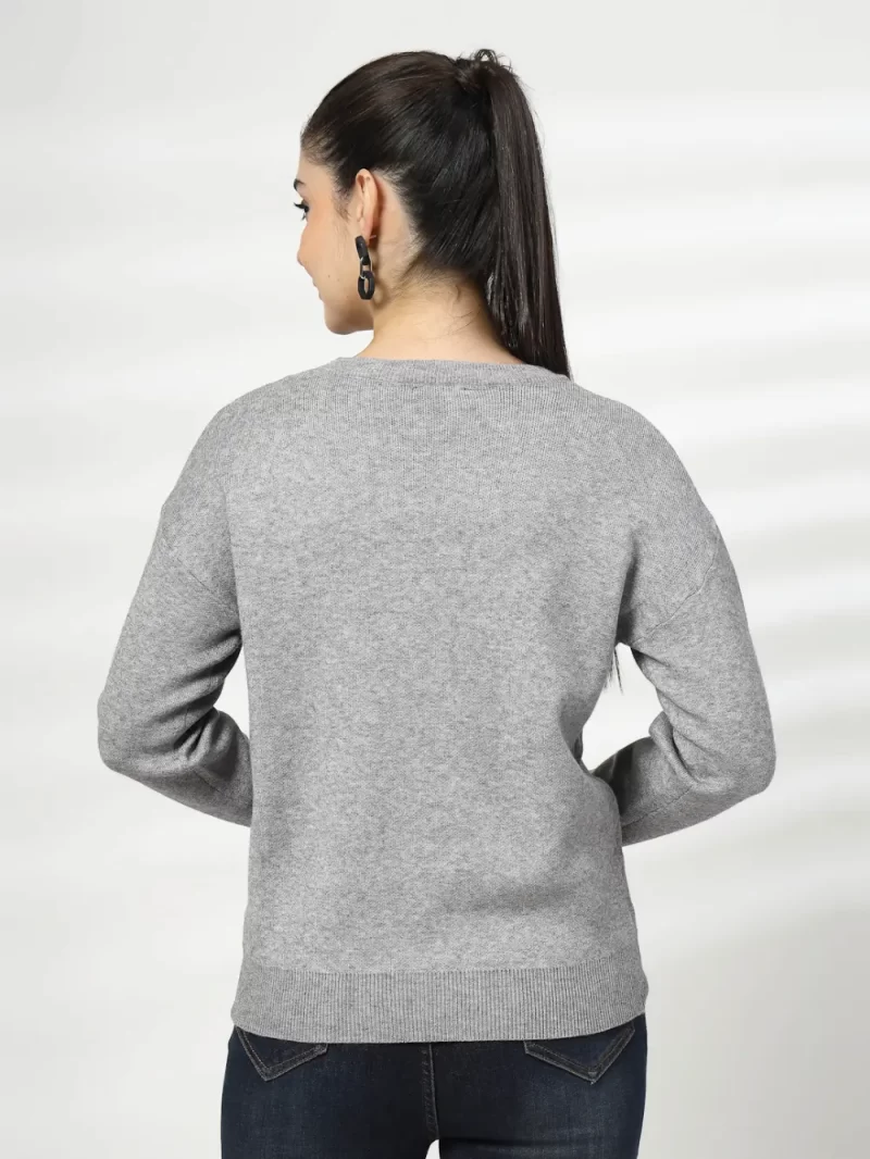 Women Graphic Printed Round Neck Fleece Pullover Ribbed Sweatshirt