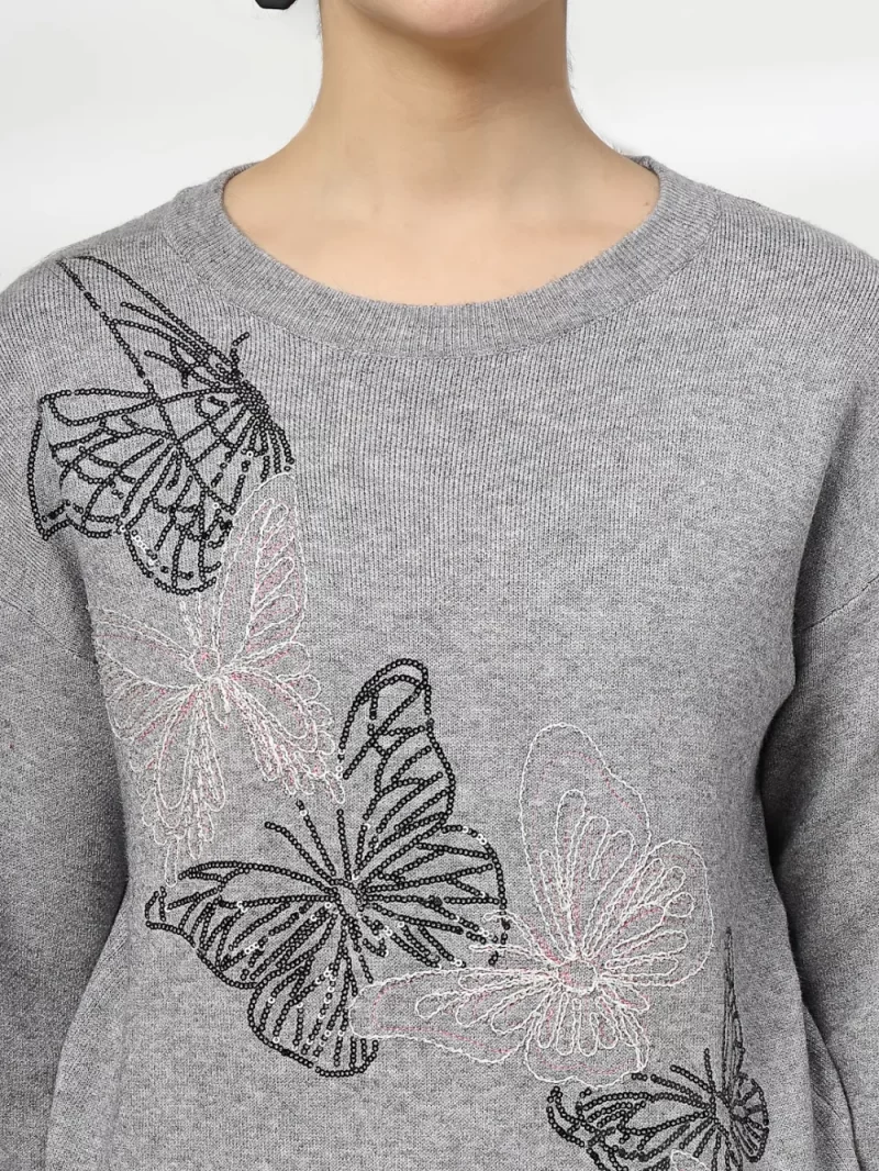 Women Graphic Printed Round Neck Fleece Pullover Ribbed Sweatshirt