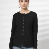 Women Ribbed Pure Cotton Cardigan Top