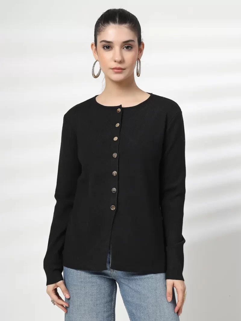 Women Ribbed Pure Cotton Cardigan Top