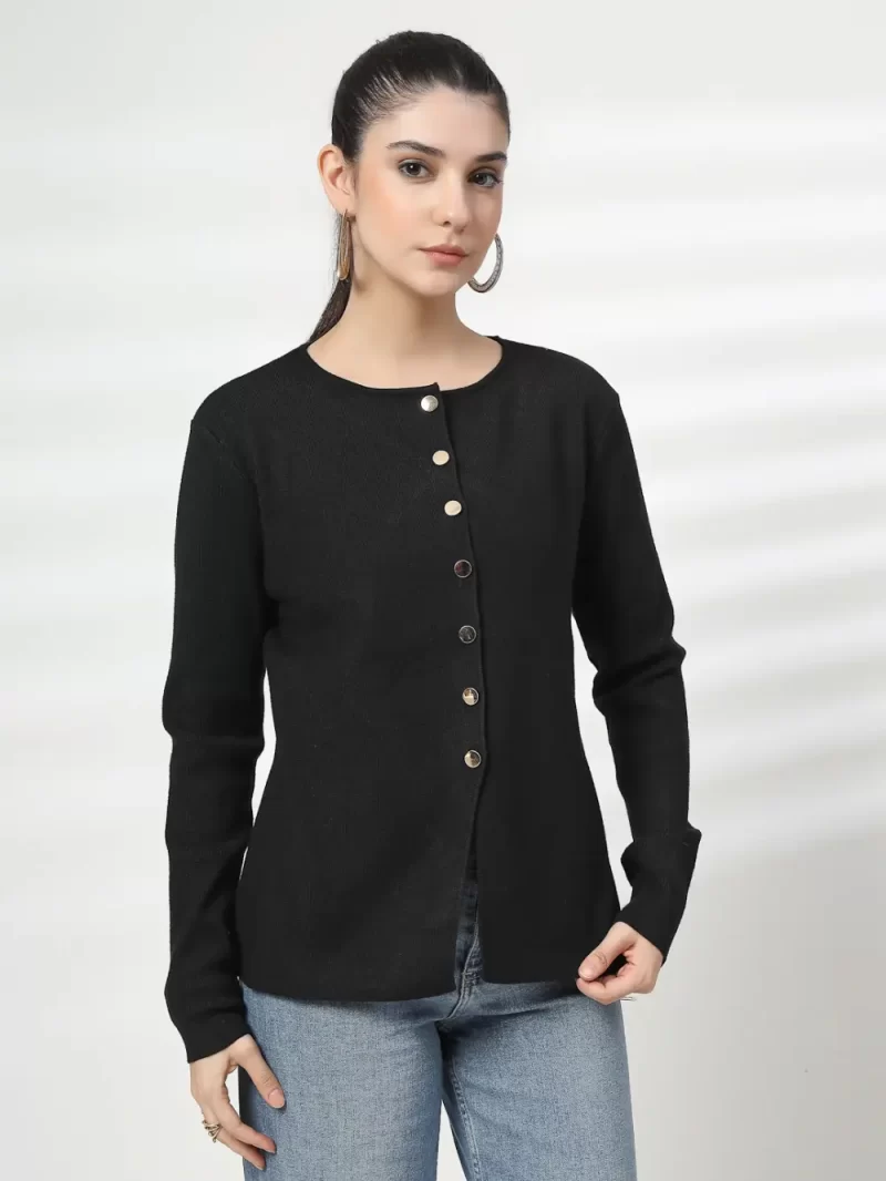 Women Ribbed Pure Cotton Cardigan Top