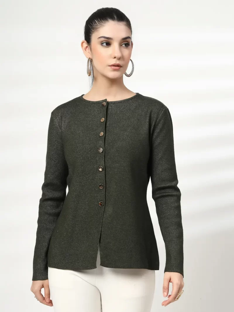 Women Ribbed Pure Cotton Cardigan Top