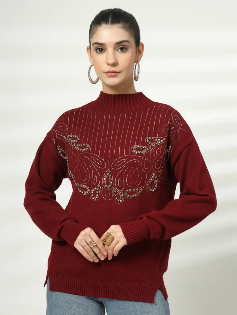 Women Floral Embellished Woolen Top