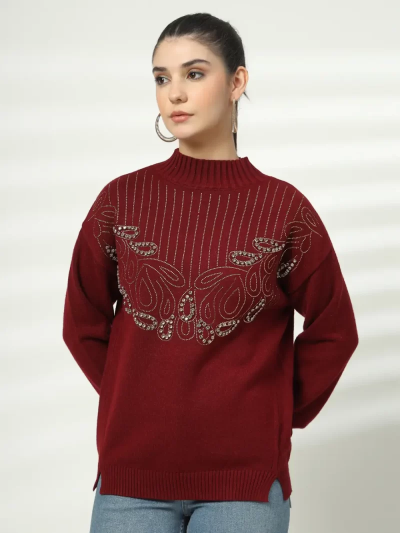 Women Floral Embellished Woolen Top