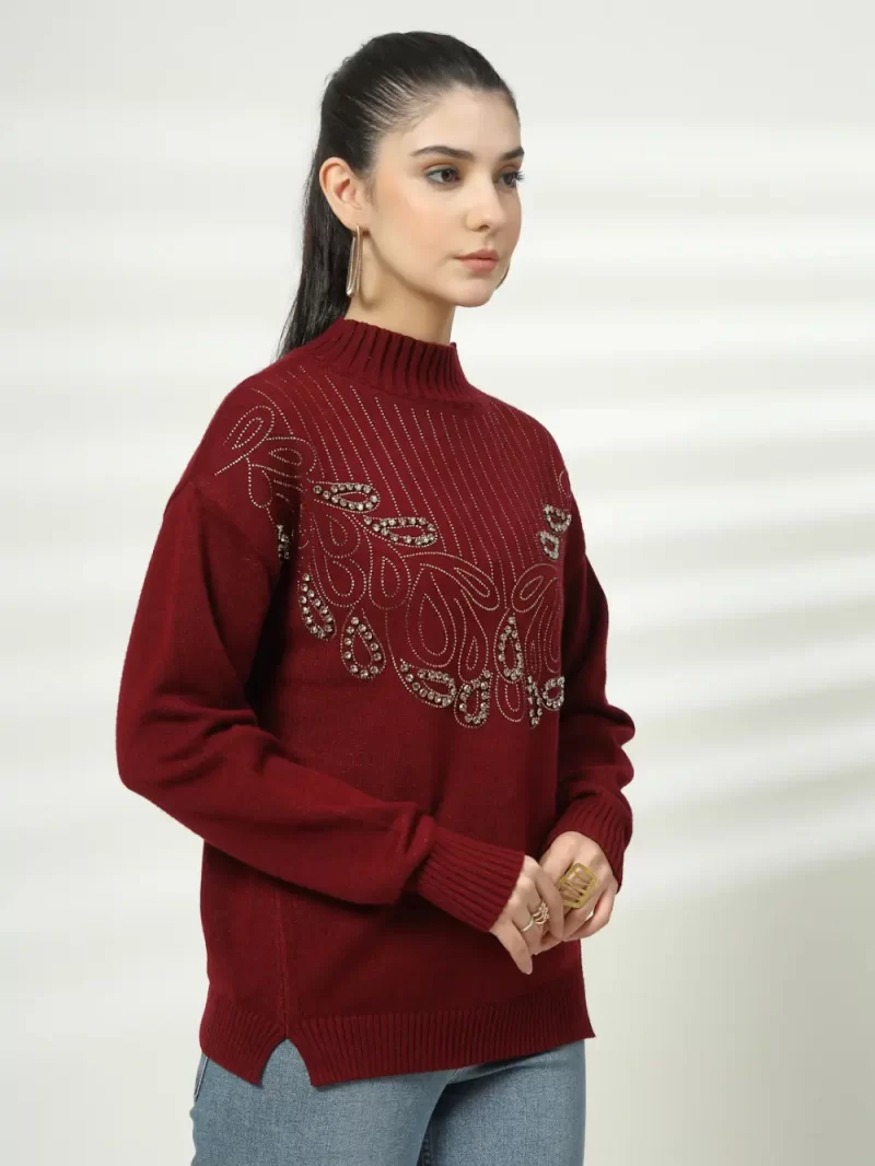 Women Floral Embellished Woolen Top