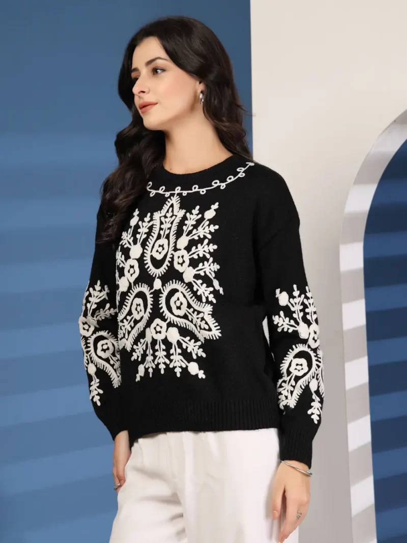 Women Embroidered Ethnic Motifs Round Neck Top