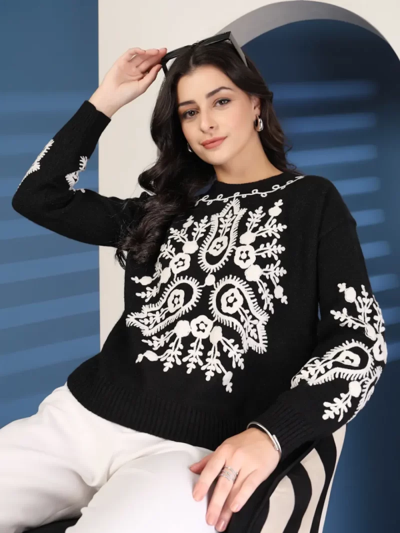 Women Embroidered Ethnic Motifs Round Neck Top