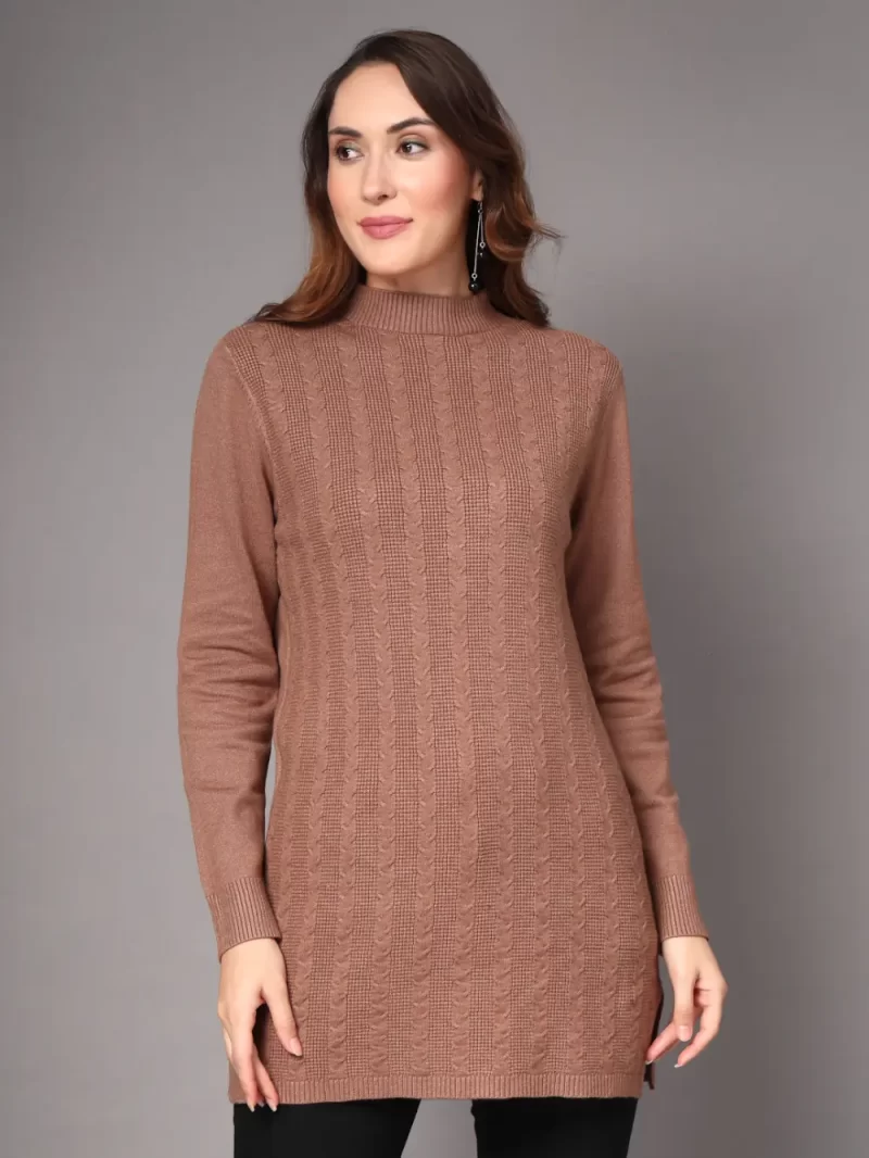 Women Cable Knit Longline Wool Top
