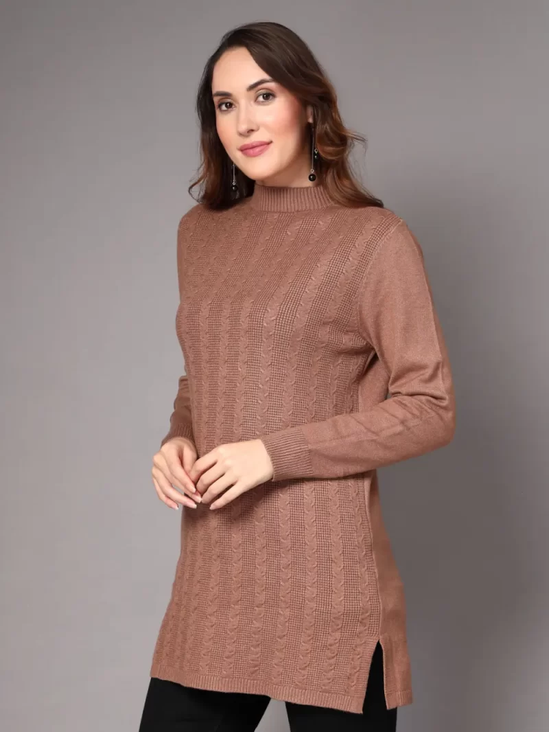 Women Cable Knit Longline Wool Top