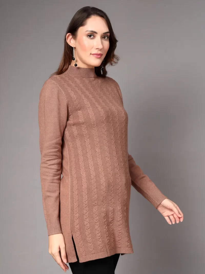 Women Cable Knit Longline Wool Top