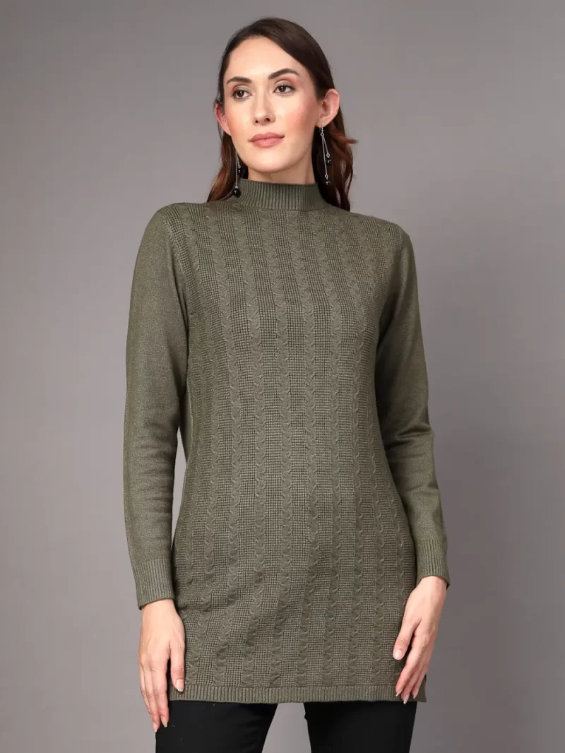 Women Cable Knit Longline Wool Top