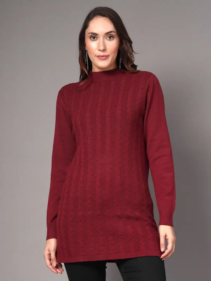 Women Cable Knit Longline Wool Top